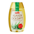 Plastikflasche mit grünem Bio-Siegel und Etikett 'nectaflor AGAVEN DICKSAFT Concentré d'agaves Zum Süssen Pur sucrer' mit Agavenblatt-Motiv