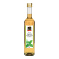 Glasflasche mit goldfarbenem Schraubverschluss und hellgelber Flüssigkeit. Auf dem Etikett steht „Apfelminze / menthe pomme / applemint“ unter dem Swiss Alpine Herbs Logo. Unten ist eine Abbildung von grünen Minzblättern sowie das Bio-Logo zu sehen.