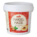 Weißer Eimer mit rotem Etikett und der Aufschrift 'nectaflor MANDEL MASSE Pâte d'amandes 900g' sowie einer Abbildung von Mandeln und einem Gebäckstück