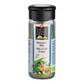 Transparente Gewürzmühle mit schwarzem Deckel. Auf dem Etikett steht „Bärlauch-Mix / Mix à l’ail d’ours“ unter dem Swiss Alpine Herbs Logo. Im Glas ist eine grünliche Gewürzmischung sichtbar. Unten sind Bärlauchblätter, Tomaten sowie das Bio-Suisse-Logo abgebildet.