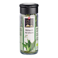 Transparente Gewürzmühle mit schwarzem Deckel. Auf dem Etikett steht „Bärlauch / Ail d’ours“ unter dem Swiss Alpine Herbs Logo. Im Glas sind getrocknete grüne Kräuter sichtbar. Unten ist eine Abbildung von Bärlauchblättern sowie das Bio-Suisse-Logo zu sehen.