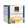 Verpackung des Alpenkräutertees 'Traumhafter Abend' von Swiss Alpine Herbs mit Teetasse und Kräutern auf der Vorderseite
