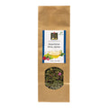 Braune Papiertüte mit Sichtfenster und Etikett für losen Alpenkräutertee der Marke Swiss Alpine Herbs