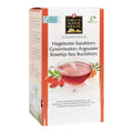 Packung mit Swiss Alpine Herbs Alpenkräutertee Hagebutte-Sanddorn mit Abbildung einer Teetasse und Früchten