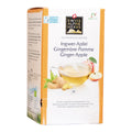 Packung mit Swiss Alpine Herbs Alpenkräutertee Ingwer-Apfel mit Teetasse, Ingwerwurzel und Apfelscheiben auf der Vorderseite