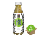 Flasche Bio Ice Tea von Swiss Alpine Herbs mit Minze, Melisse und Verveine, umgeben von schwarz-weißen floralen Zeichnungen