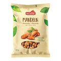 Gelbe Verpackung von Nectaflor Mandeln mit Mandeln und Sichtfenster mit ganzen Mandeln.