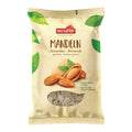 Gelbe Verpackung von Nectaflor Mandeln mit Mandeln und Sichtfenster mit gemahlenen Mandeln.