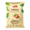 Gelbe Verpackung von Nectaflor Mandeln mit Mandeln und Sichtfenster mit Mandelstiften.