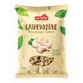 Gelbe Verpackung von Nectaflor Cashewkernen mit Cashewnüssen und Sichtfenster mit Cashewkernen.