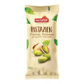 Verpackung von Nectaflor Pistazien, grün und geschält (40 g). Beige Verpackung mit Abbildung mehrerer geschälter Pistazien und einer geöffneten Pistazienschale. Produkt aus grünen, geschälten Pistazien für Backwaren, Desserts oder zum Verfeinern von Speisen.