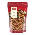 Rote Verpackung mit durchsichtiger Front, gefüllt mit Mandeln, darauf ein Etikett mit der Marke 'nectaflor' und den Worten 'Mandeln', 'Amandes', 'Almonds'