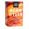 Verpackung des Kräutertees ‚Bernstein‘ von Alta Terra. Orangefarbene Teeschachtel mit Sanddorn-Echinacea-Tee, Bio-Suisse-Logo und 20 einzeln verpackten Teebeuteln.