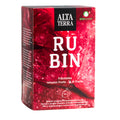 Rote Verpackung des Früchtetees Rubin von Alta Terra mit Bio-Suisse-Zertifizierung und 20 Teebeuteln.
