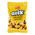 Gelbe Verpackung mit QUIX Curry Cashews von Nectaflor.