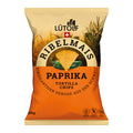 Orange Verpackung mit Ribelmais Paprika Tortilla Chips von Lütolf.