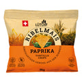 Orange Verpackung mit Ribelmais Paprika Tortilla Chips von Lütolf.